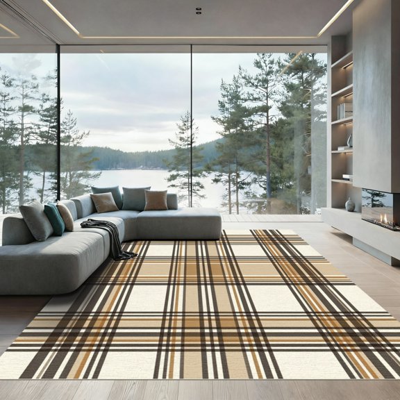 ODIKA 4' x 6' Machine Washable Non-Slip Area Rug, rustic plaid High Traffic Rug, Beige, 1262559