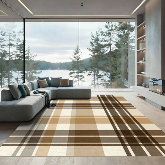 ODIKA 4' x 6' Machine Washable Non-Slip Area Rug, rustic plaid High Traffic Rug, Beige, 1292330