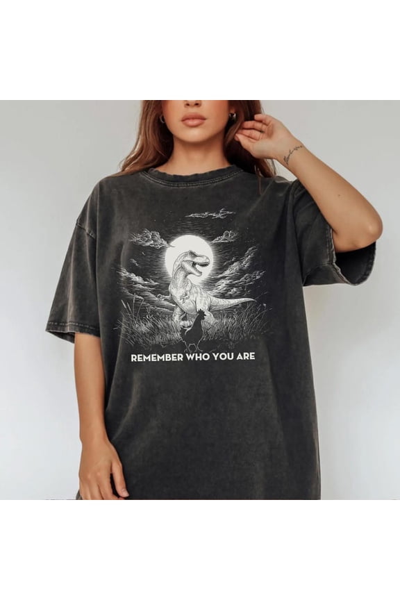 Remember Who You Are Dinosaur Shirt, T-Rex Chicken Parody Graphic Tee Evolution Humor Dino Design Comfort Colors Unisex Cotton T-Shirt, Size S-3XL