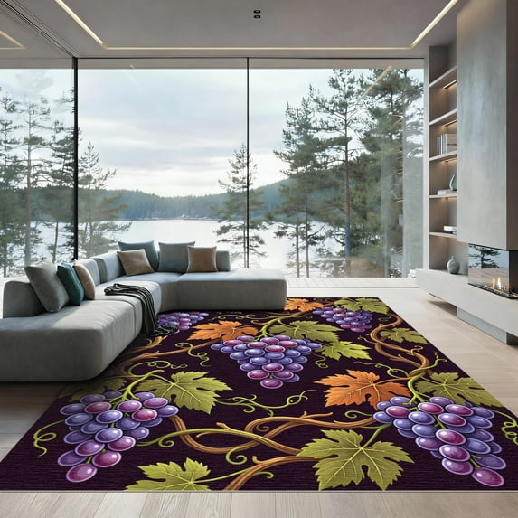 ODIKA 4' x 6' Machine Washable Non-Slip Area Rug, traditional floral High Traffic Rug, Purple, 1136390