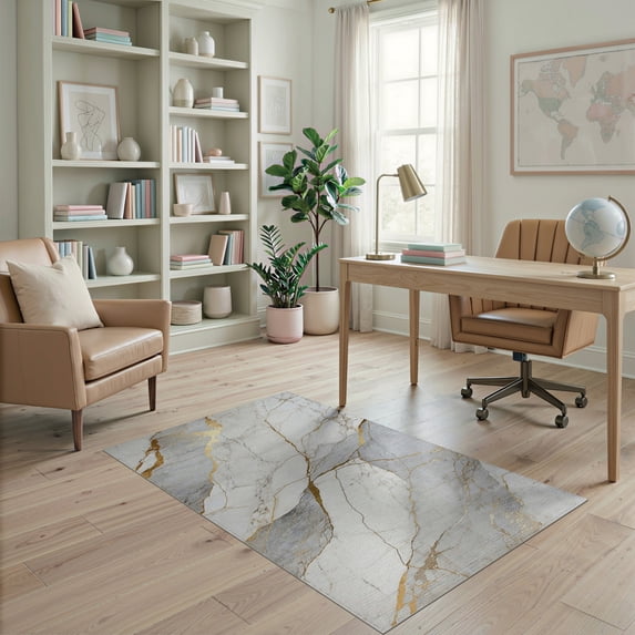 ODIKA 4'x6' Abstract Marble With Modern Interlocking Veins And Minimalist Accents Washable Area Rug None for Dorm Room, Small Living Stain Resistant Low Profile, Easy Care