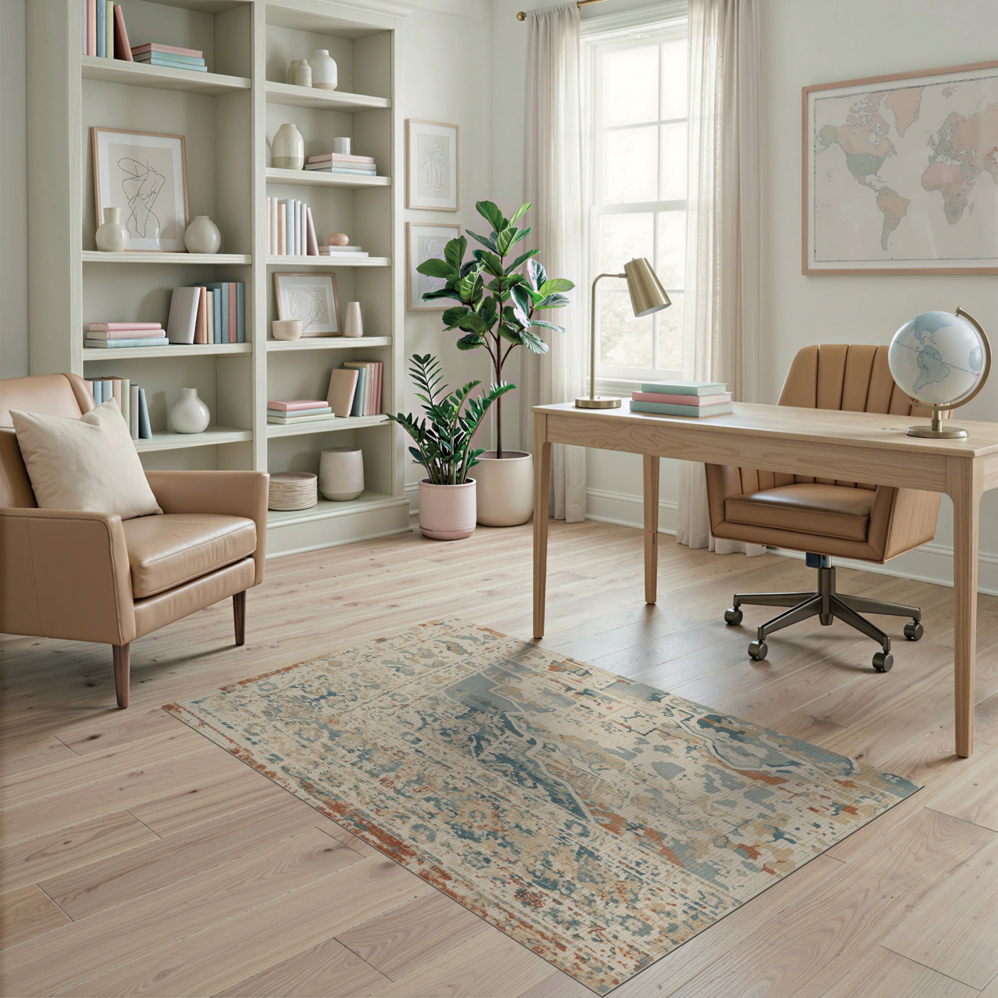 Multiple Patterned Rug ODIKA 4'x6' Beige Blue Abstract Multi-Tone Design Washable Area Rug ...