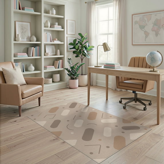 ODIKA 4'x6' Beige Brown Abstract Geometric Capsule Washable Area Rug Contemporary Scattered Oval Shapes with Pet Friendly, Non-Shedding for Bedroom, Reading Nook