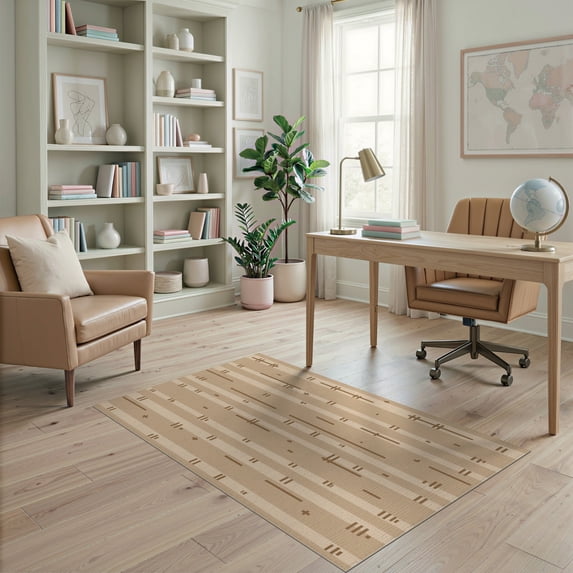 ODIKA 4'x6' Beige Brown Abstract Geometric Washable Area Rug Contemporary Minimalist Vertical Stripe Design for Dorm Room, Small Living Stain Resistant Low Profile, Easy Care