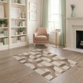 thumbnail image 1 of ODIKA 4'x6' Beige Brown Retro Geometric Abstract Washable Area Rug Mid Century Modern Shapes Dotted Lines Non-Slip, Chair-Friendly, Flatwoven for Home Office, Under Desk, 1 of 7