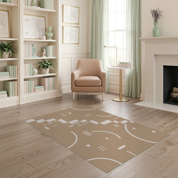 ODIKA 4'x6' Beige Cream Geometric Modern Design Washable Area Rug Abstract Pattern with Accents for Bedroom, Reading Nook, Pet Friendly & Non-Shedding
