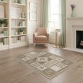 thumbnail image 1 of ODIKA 4'x6' Beige Cream Geometric Symbolic Design Washable Area Rug Intricate Patterns with Modern Flair for Home Office, Under Desk, Non-Slip Chair-Friendly, Flatwoven, 1 of 7