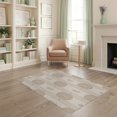 thumbnail image 1 of ODIKA 4'x6' Beige Cream Modern Botanical Striped Washable Area Rug Contemporary Oval Motif Leaf Branch Dotted for Home Office, Under Desk, Non-Slip Chair-Friendly, Flatwoven, 1 of 6
