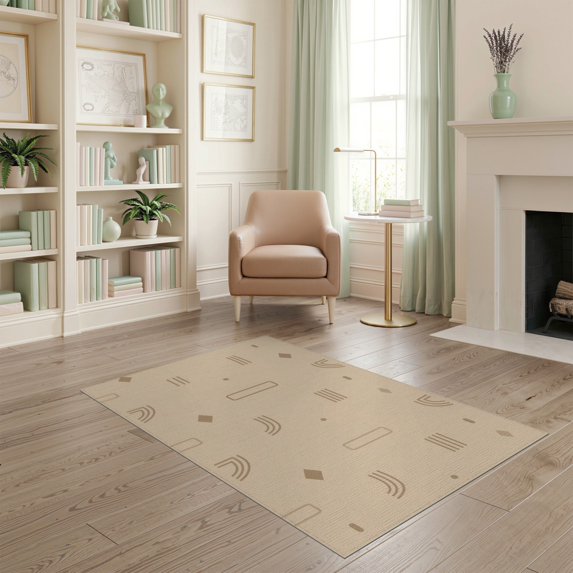 ODIKA 4'x6' Beige Modern Geometric Abstract Washable Area Rug Contemporary Minimalist Scattered Shapes Artistic Stain Resistant, Low Pile, Easy Care for Dorm Room, Small Living