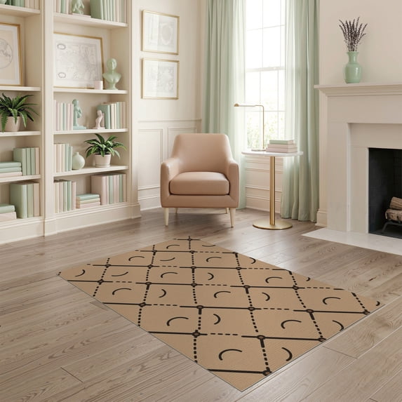 ODIKA 4'x6' Black Beige Geometric Pattern Design Washable Area Rug Modern Abstract Motif with Dotted Lines for Bedroom, Reading Nook, Pet Friendly & Non-Shedding