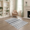 thumbnail image 1 of ODIKA 4'x6' Black White Gray Striped Banded Textured Washable Area Rug Contemporary Horizontal Motif with Circles Dots Non-Slip, Chair-Friendly, Flatwoven for Home Office, Under Desk, 1 of 7