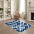 thumbnail image 1 of ODIKA 4'x6' Blue Denim Geometric Design Washable Area Rug Modern Zigzag Pattern with Pixel Art Flair Non-Slip, Chair-Friendly, Flatwoven for Home Office, Under Desk, 1 of 7