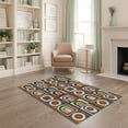 thumbnail image 1 of ODIKA 4'x6' Blue Geometric Design Washable Area Rug Retro Inspired Arches and Circles Pattern Stain Resistant, Low Pile, Easy Care for Dorm Room, Small Living, 1 of 7
