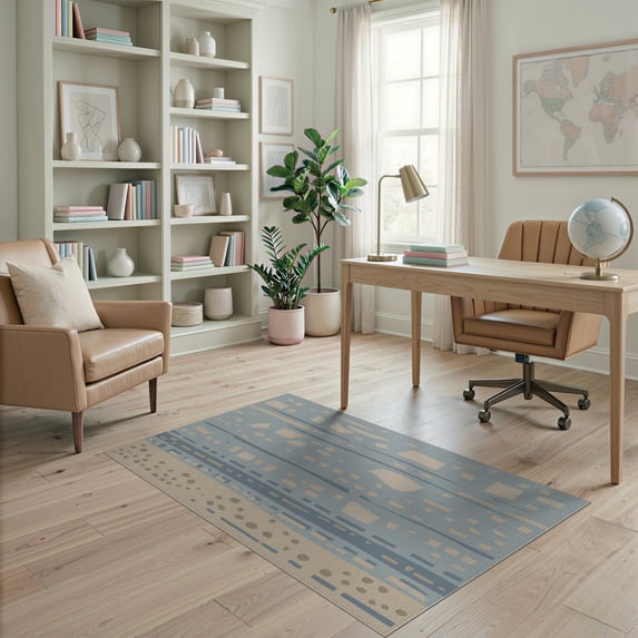 ODIKA 4'x6' Blue Gray Ocean Contemporary Abstract Washable Area Rug Modern Scattered Shapes Artistic Design Pattern for Dorm Room, Small Living Stain Resistant Low Profile, Easy Care