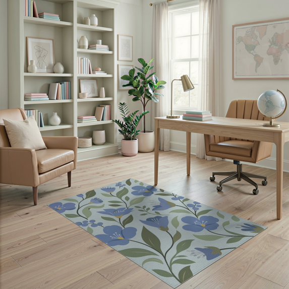 ODIKA 4'x6' Blue Green Soft Blossom Elegance Washable Area Rug Charming Floral and Leaf Patterns for Modern Homes for Dorm Room, Small Living Stain Resistant Low Profile, Easy Care