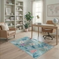 thumbnail image 1 of ODIKA 4'x6' Blue Powder Blossom Elegance, Floral Washable Area Rug Subdued Pastel Garden, Chic Botanical Illustration Stain Resistant, Low Pile, Easy Care for Dorm Room, Small Living, 1 of 7