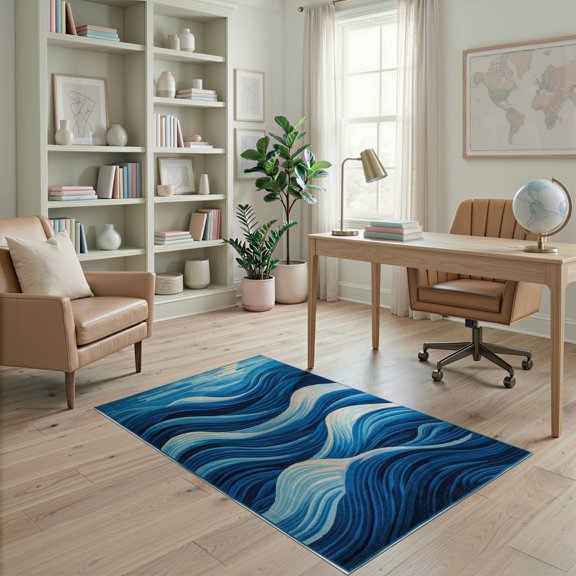ODIKA 4'x6' Bright Nautical Elegance Washable Area Rug Stain Resistant, Low Pile, Easy Care for Dorm Room, Small Living