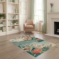 thumbnail image 1 of ODIKA 4'x6' Coral Teal Blossoms Over Tranquil Waters Washable Area Rug Elegant Floral and Serene River Motifs, Perfect Non-Slip, Chair-Friendly, Flatwoven for Home Office, Under Desk, 1 of 7