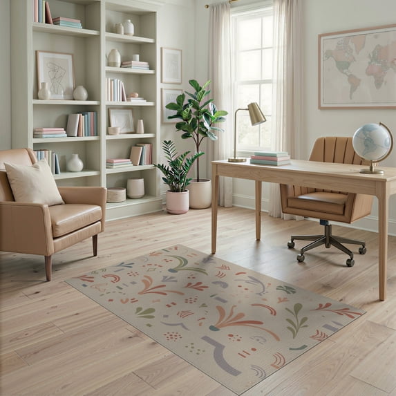ODIKA 4'x6' Gray Abstract Geometric Design Washable Area Rug Motif with Modern Flair Stain Resistant, Low Pile, Easy Care for Dorm Room, Small Living