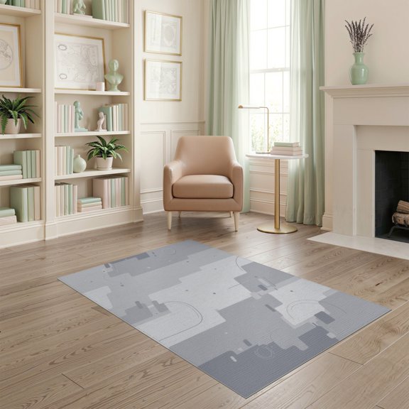 ODIKA 4'x6' Gray Slate Modern Abstract Geometric Washable Area Rug Minimalist Digital Pixelated Blocks Circles Pet Friendly, Non-Shedding for Bedroom, Reading Nook