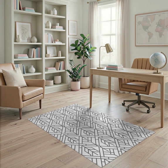 ODIKA 4'x6' Gray White Geometric Arrow Pattern Washable Area Rug Modern Design with Abstract Flair Stain Resistant, Low Pile, Easy Care for Dorm Room, Small Living