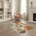 thumbnail image 1 of ODIKA 4'x6' Green Orange Retro Abstract Shapes Washable Area Rug Mid-Century Modern Geometric Design for Home Office, Under Desk, Non-Slip Chair-Friendly, Flatwoven, 1 of 7