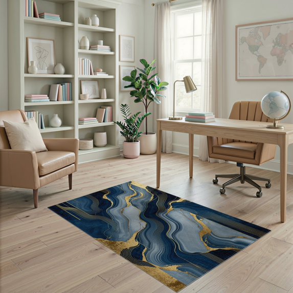 ODIKA 4'x6' Luxurious Textured Wave Design Washable Area Rug Non-Slip, Chair-Friendly, Flatwoven for Home Office, Under Desk