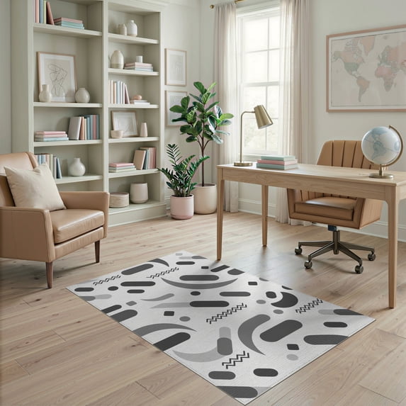 ODIKA 4'x6' Monochrome Geometric Abstract Design Washable Area Rug Dynamic Modern Patterns for Entryways for Bedroom, Reading Nook, Pet Friendly & Non-Shedding
