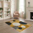 thumbnail image 1 of ODIKA 4'x6' Mustard Gold Abstract Geometric Boho Washable Area Rug Minimalist Retro Shapes Balanced Layout Atomic Accents Non-Slip, Chair-Friendly, Flatwoven for Home Office, Under Desk, 1 of 7