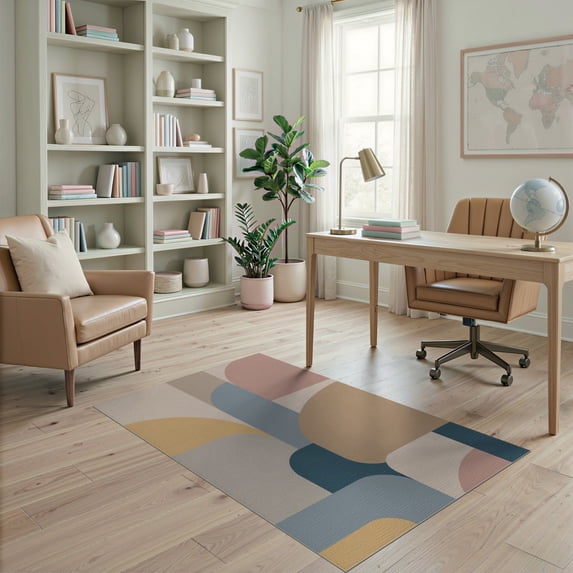 ODIKA 4'x6' Muted Pastel Tones Modern Abstraction Washable Area Rug Geometric Art Deco Inspired Design for Home Office, Under Desk, Non-Slip Chair-Friendly, Flatwoven