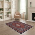 thumbnail image 1 of ODIKA 4'x6' Navy Red Traditional Medallion Washable Area Rug Classic Geometric Floral Motifs with Intricate for Home Office, Under Desk, Non-Slip Chair-Friendly, Flatwoven, 1 of 7