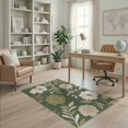 thumbnail image 1 of ODIKA 4'x6' Olive Green Cream Floral Elegance Washable Area Rug Vintage Botanical Pattern with Graceful Blooms Stain Resistant, Low Pile, Easy Care for Dorm Room, Small Living, 1 of 7