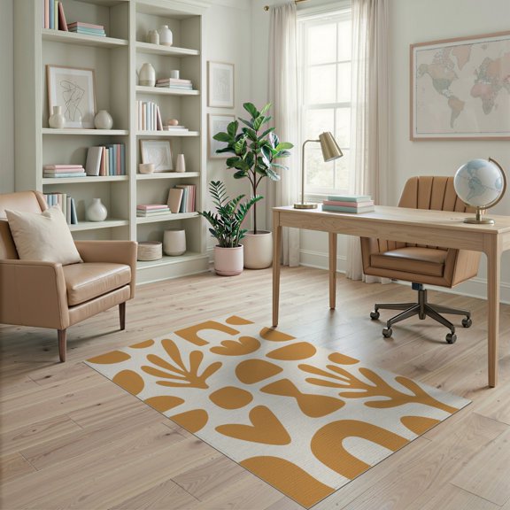 ODIKA 4'x6' Orange Mid Century Modern Shapes Washable Area Rug Abstract Danish Pattern with Organic Forms for Home Office, Under Desk, Non-Slip Chair-Friendly, Flatwoven