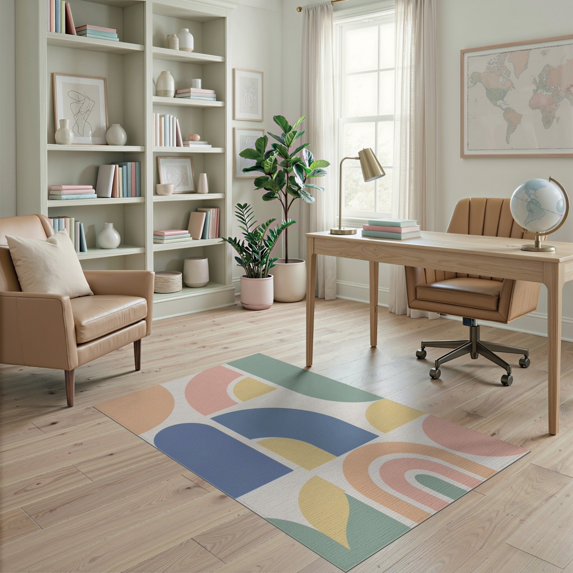 ODIKA 4'x6' Pastel Multicolor Retro Gradient Arch Washable Area Rug Mid Century Modern Aesthetic Pattern Stain Resistant, Low Pile, Easy Care for Dorm Room, Small Living