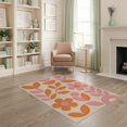 thumbnail image 1 of ODIKA 4'x6' Pink Orange Mid Century Floral Design Washable Area Rug Retro Botanical Pattern with Geometric Shapes for Home Office, Under Desk, Non-Slip Chair-Friendly, Flatwoven, 1 of 7