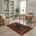 thumbnail image 1 of ODIKA 4'x6' Red Navy Rich and Geometric Elegance Washable Area Rug Intricate Southwest Motif With Floral Accents for Dorm Room, Small Living Stain Resistant Low Profile, Easy Care, 1 of 5