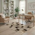 thumbnail image 1 of ODIKA 4'x6' Tan Brown Mid Century Modern Geometric Washable Area Rug Contemporary Abstract Squares Semicircles Stripes for Home Office, Under Desk, Non-Slip Chair-Friendly, Flatwoven, 1 of 7