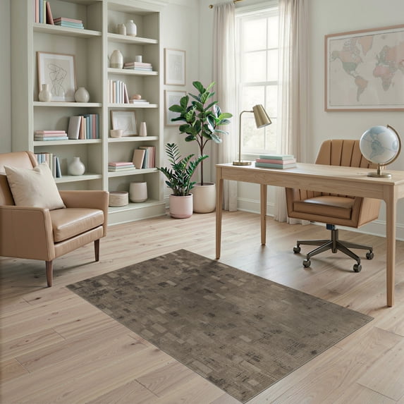 ODIKA 4'x6' Taupe Abstract Geometric Impasto Natural Washable Area Rug Modern Patchwork Mosaic With Distressed Vintage Textural for Dorm Room, Small Living Stain Resistant Low Profile, Easy Care