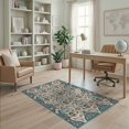 thumbnail image 1 of ODIKA 4'x6' Teal Blue Floral Lattice Design Washable Area Rug Ornate Botanical with Elegant Borders Pet Friendly, Non-Shedding for Bedroom, Reading Nook, 1 of 7
