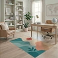 thumbnail image 1 of ODIKA 4'x6' Teal Coral Waves and Serene Sunset Design Washable Area Rug Abstract Oceanic Forms with a Touch of Nature Pet Friendly, Non-Shedding for Bedroom, Reading Nook, 1 of 7