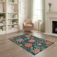 thumbnail image 1 of ODIKA 4'x6' Teal Floral Harmony 70s Pattern Washable Area Rug Retro Botanical Design with Vibrant Blooms for Bedroom, Reading Nook, Pet Friendly & Non-Shedding, 1 of 7