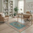 thumbnail image 1 of ODIKA 4'x6' Teal Multicolor Traditional Ornate Washable Area Rug Vintage Style Central Diamond Motif With Decorative Floral Border Non-Slip, Chair-Friendly, Flatwoven for Home Office, Under Desk, 1 of 7