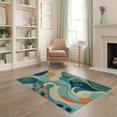 thumbnail image 1 of ODIKA 4'x6' Teal Serenity Waves Abstract Artistic Washable Area Rug Elegant Flowing Shapes with Nature-Inspired Motifs Stain Resistant, Low Pile, Easy Care for Dorm Room, Small Living, 1 of 7