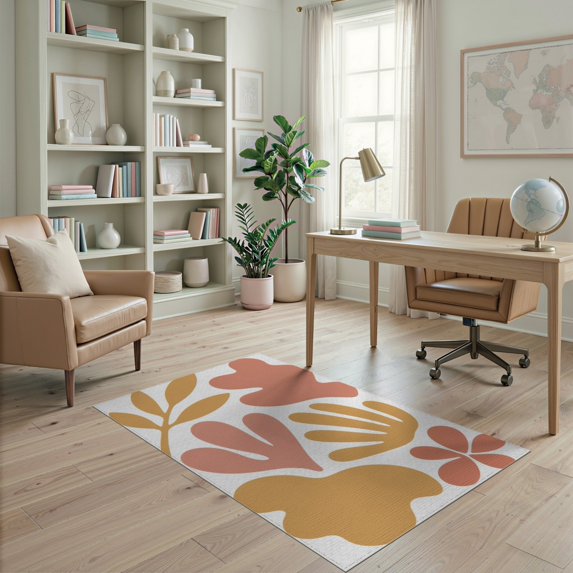 ODIKA 4'x6' Terracotta And Mustard Abstract Shapes Washable Area Rug Modern Organic Leaf Floral Pattern for Bedroom, Reading Nook, Pet Friendly & Non-Shedding