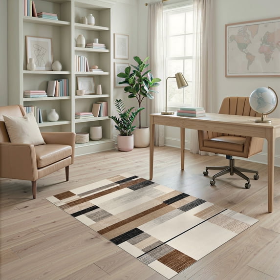 Study Rugs ODIKA 4'x6' Ultra-Soft Area Rug, Abstract Distressed Stripe Study ...