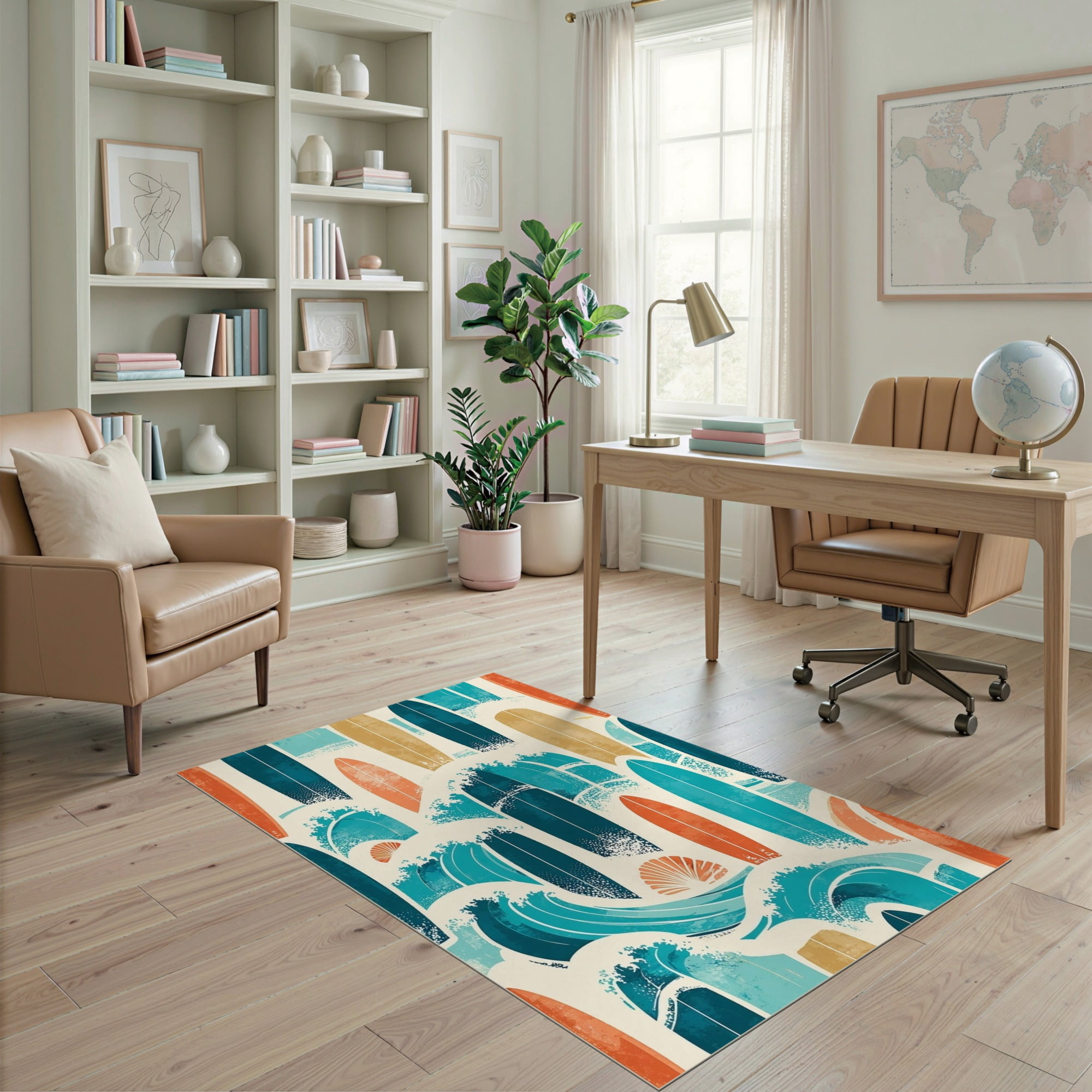 ODIKA 4'x6' Ultra-Soft Area Rug, Bathroom Ocean Wave Funky Surfboard ...