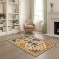 Geometric Border Rug Design ODIKA 4'x6' Ultra-Soft Area Rug, Blue Geometric Art Inspired Design ...