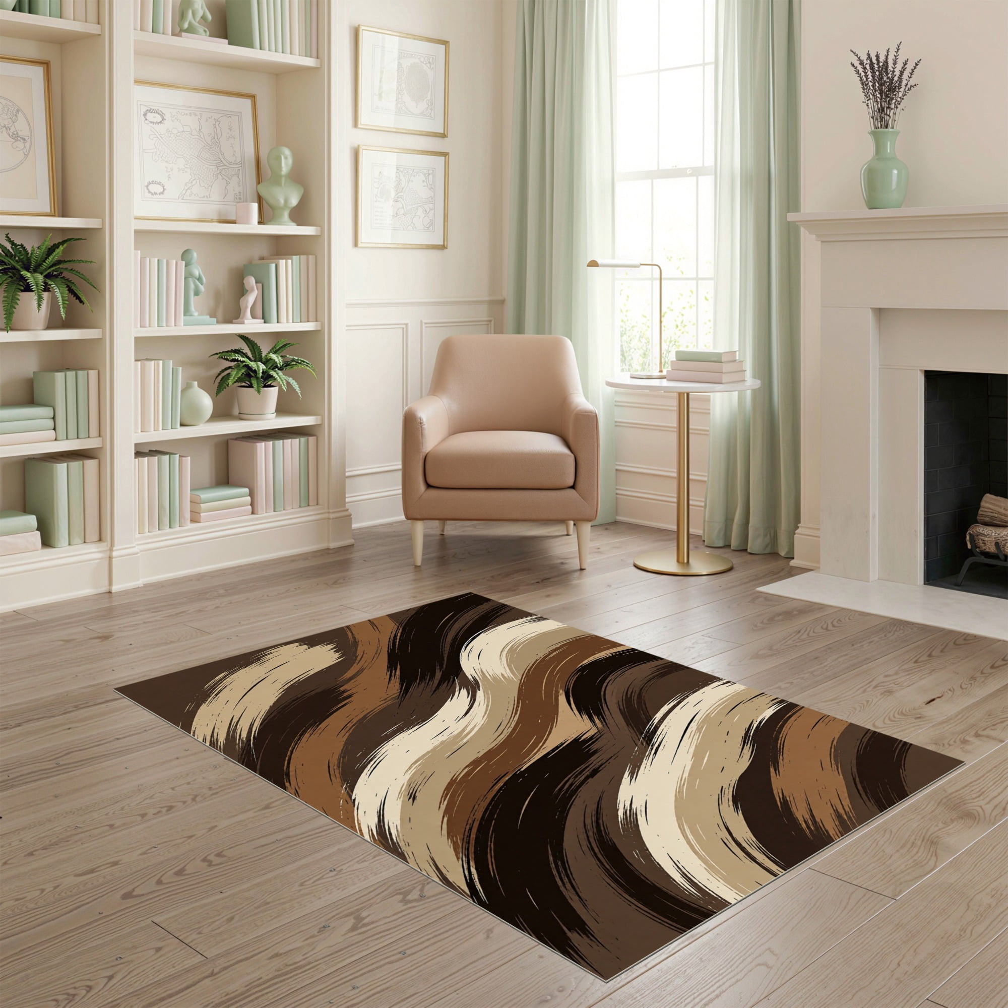 ODIKA 4'x6' Ultra-Soft Area Rug, Brown Abstract Brushstroke Tone ...