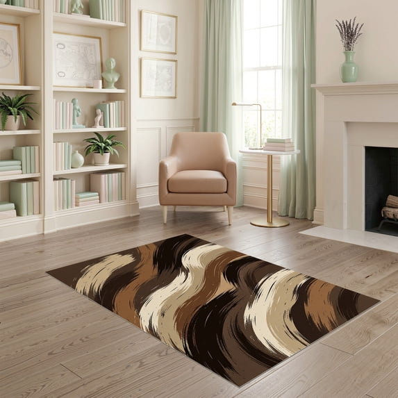 ODIKA 4'x6' Ultra-Soft Area Rug, Brown Abstract Brushstroke Tone ...