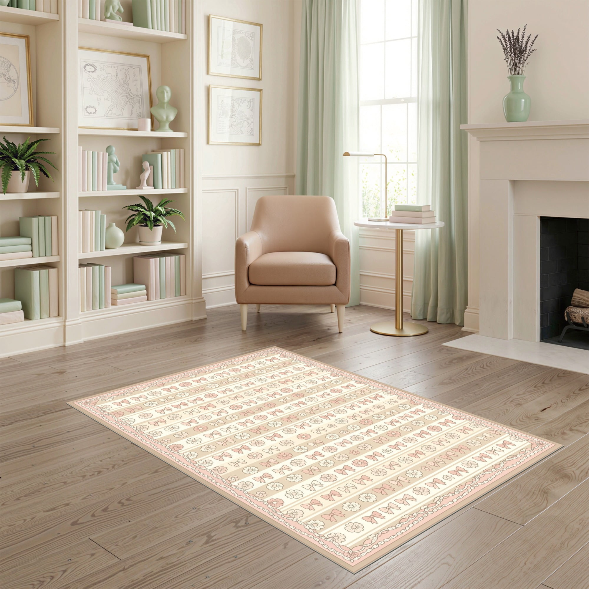 Coquette Rug ODIKA 4'x6' Ultra-Soft Area Rug, Coquette Stripe Ribbon Rows Repeating ...